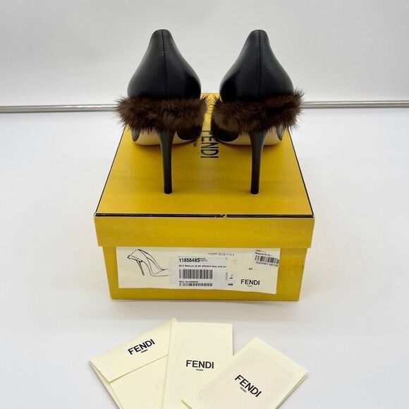 NEW Black Fendi Heels Leather and Mink Pumps Women’s Size 39.5 - Picture 6 of 15
